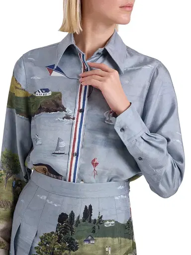 Thom Browne Women's Scenic Coastline Silk Shirt - Seasonalmulti - Size 6 | Thumbnail 6