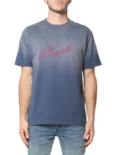 Purple Brand Men's Logo Washed Cotton T-Shirt - Blue | Thumbnail 1 Purple Brand Men's Logo Washed Cotton T-Shirt - Blue | Thumbnail 1