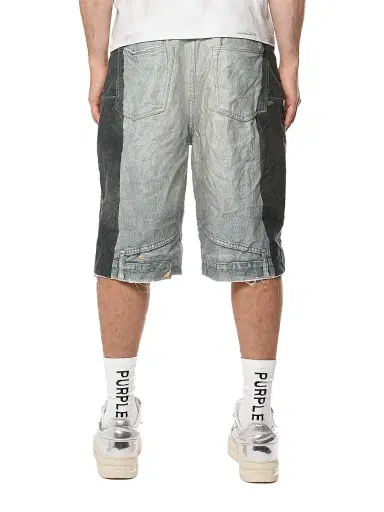 Purple Brand Men's Upside Down Distressed Hem Denim Shorts - All Over Print | Thumbnail 2