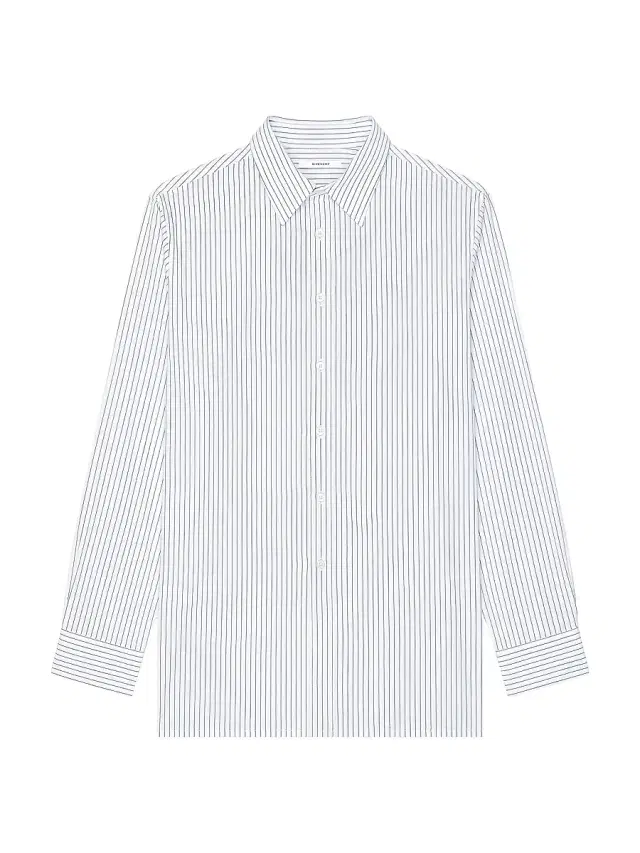 Men's Striped Shirt in Poplin with Photographic Negative - White Blue