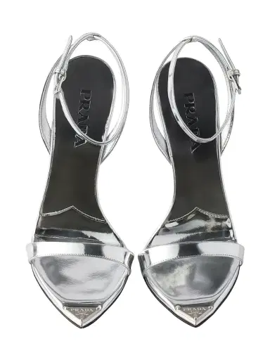 Prada Women's Metallic Leather High-Heeled Sandals - Silver | Thumbnail 2