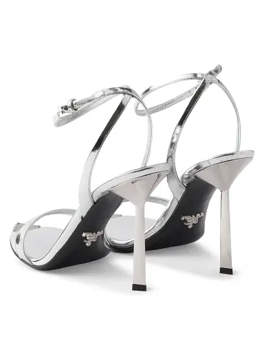 Prada Women's Metallic Leather High-Heeled Sandals - Silver | Thumbnail 3