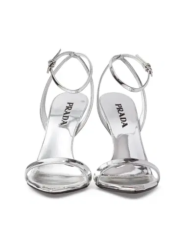 Prada Women's Metallic Leather High-Heeled Sandals - Silver | Thumbnail 4