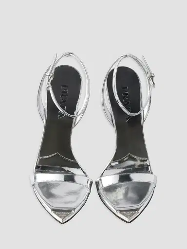 Prada Women's Metallic Leather High-Heeled Sandals - Silver | Thumbnail 8