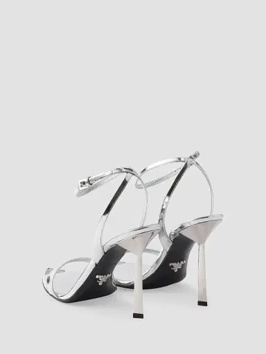 Prada Women's Metallic Leather High-Heeled Sandals - Silver | Thumbnail 9