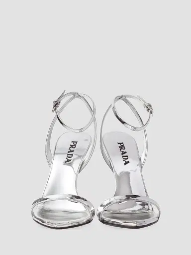 Prada Women's Metallic Leather High-Heeled Sandals - Silver | Thumbnail 10