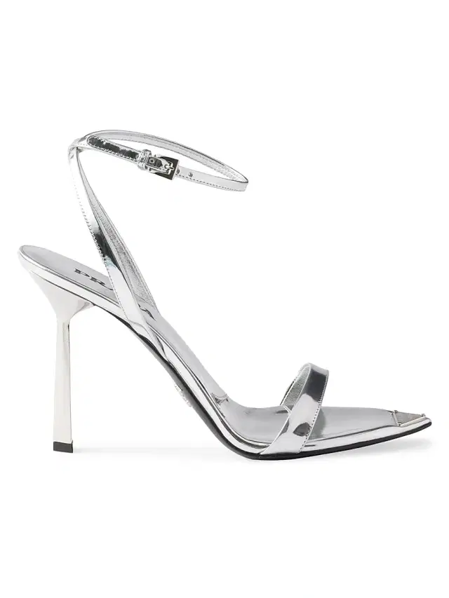 Women's Metallic Leather High-Heeled Sandals - Silver