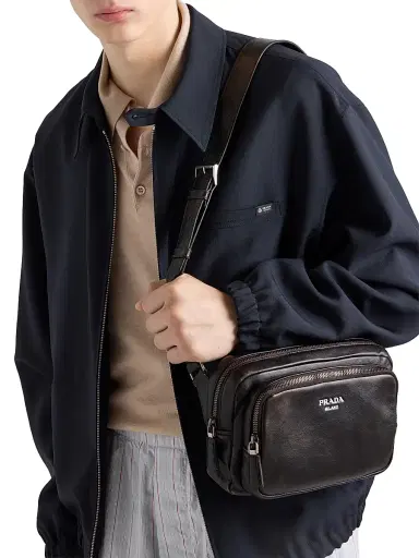 Prada Men's Distressed Nappa Leather Shoulder Bag - Brown | Thumbnail 3