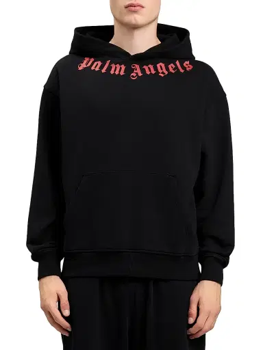 Palm Angels Men's Logo Neck Cotton Hoodie - Black Red | Thumbnail 3