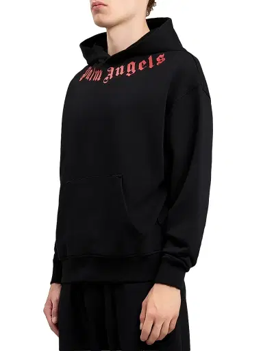 Palm Angels Men's Logo Neck Cotton Hoodie - Black Red | Thumbnail 4