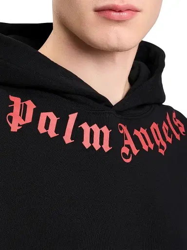 Palm Angels Men's Logo Neck Cotton Hoodie - Black Red | Thumbnail 6
