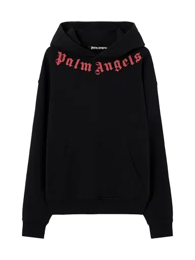 Palm Angels Men's Logo Neck Cotton Hoodie - Black Red | Thumbnail 1