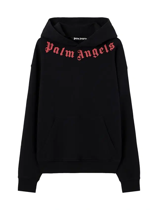 Men's Logo Neck Cotton Hoodie - Black Red