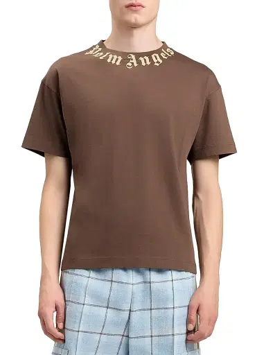 Palm Angels Men's Logo Crewneck Cotton T-Shirt - Brown Beige - Size Large | Thumbnail 3