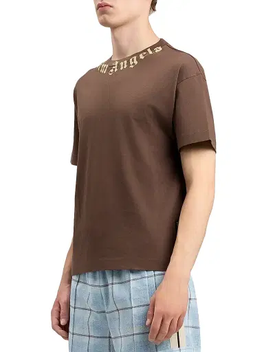 Palm Angels Men's Logo Crewneck Cotton T-Shirt - Brown Beige - Size Large | Thumbnail 4