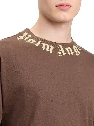Palm Angels Men's Logo Crewneck Cotton T-Shirt - Brown Beige - Size Large | Thumbnail 6