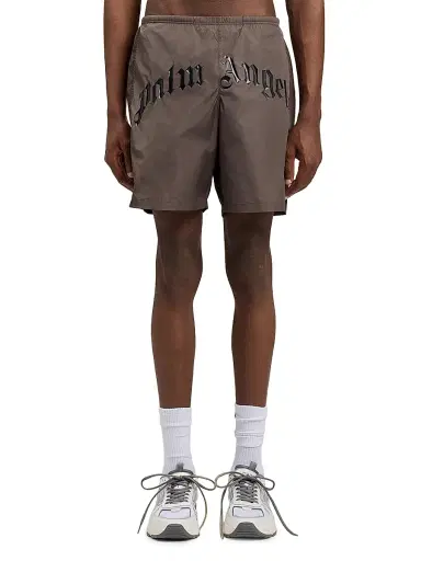 Palm Angels Men's Curved Logo Swim Shorts - Brown Black | Thumbnail 3