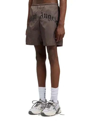 Palm Angels Men's Curved Logo Swim Shorts - Brown Black | Thumbnail 4
