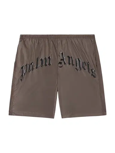 Palm Angels Men's Curved Logo Swim Shorts - Brown Black | Thumbnail 1
