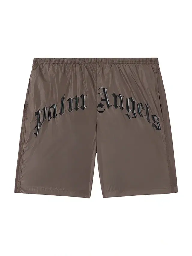 Men's Curved Logo Swim Shorts - Brown Black