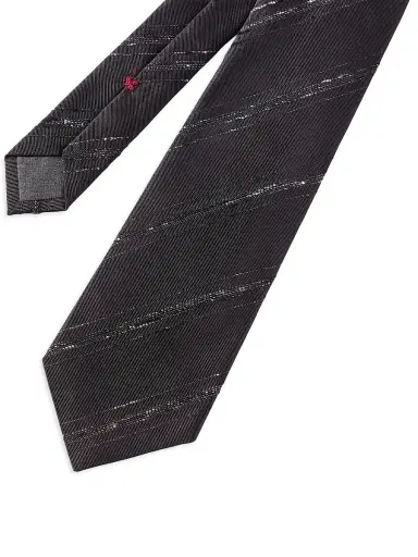 Brunello Cucinelli Men's Slubbed Stripes Silk and Cotton Tie | Thumbnail 3