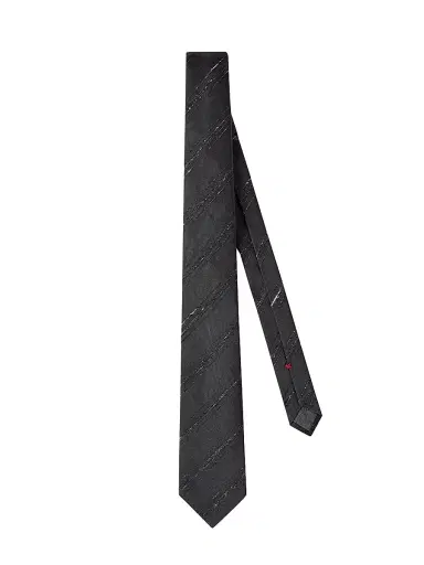 Brunello Cucinelli Men's Slubbed Stripes Silk and Cotton Tie | Thumbnail 1