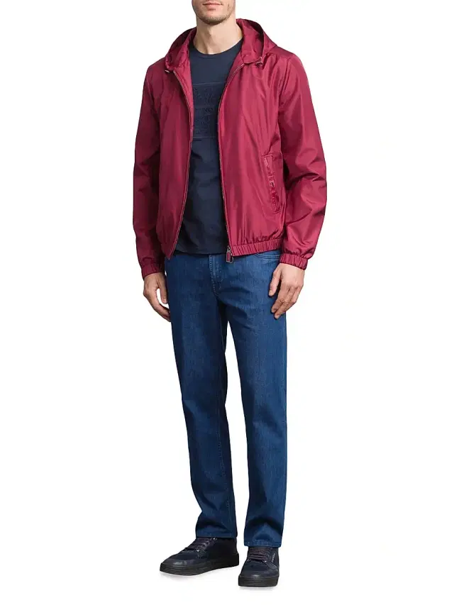 Stefano Ricci Men's Silk and Matted Crocodile Leather Hooded Blouson Jacket - Red
