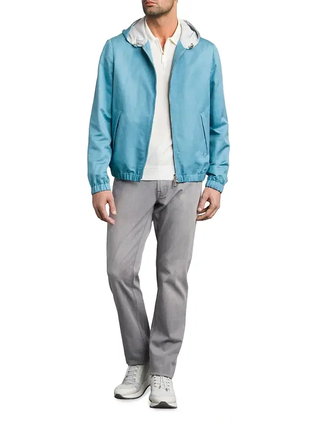 Men's Linen and Silk Hooded Jacket - Blue
