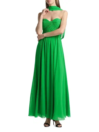 BADGLEY MISCHKA Women's Gathered Strapless Scarf-Neck Gown | Thumbnail 3