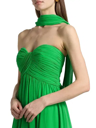 BADGLEY MISCHKA Women's Gathered Strapless Scarf-Neck Gown - Emerald - Size 16 | Thumbnail 6 BADGLEY MISCHKA Women's Gathered Strapless Scarf-Neck Gown - Emerald - Size 16 | Thumbnail 6