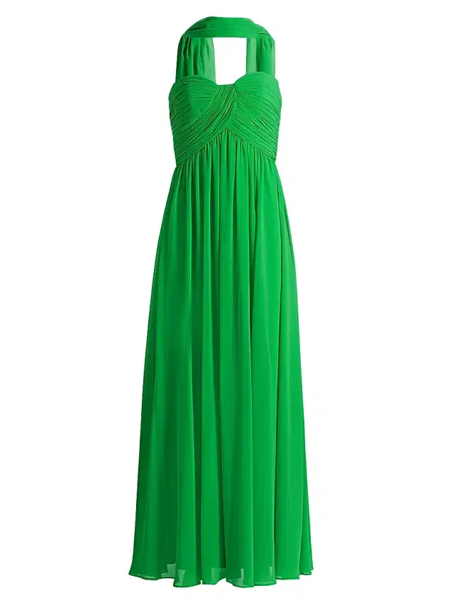 Women's Gathered Strapless Scarf-Neck Gown - Emerald