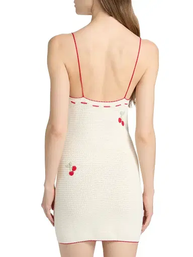 LoveShackFancy Women's Yelena Cherry-Embroidered Knit Minidress - Cherry Sail - Size XL | Thumbnail 5