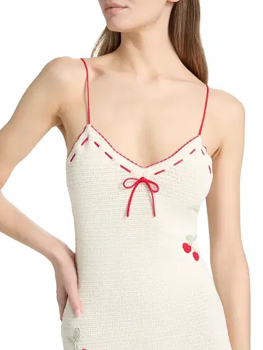 LoveShackFancy Women's Yelena Cherry-Embroidered Knit Minidress - Cherry Sail - Size XL | Thumbnail 6