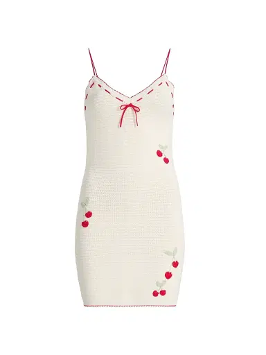 LoveShackFancy Women's Yelena Cherry-Embroidered Knit Minidress - Cherry Sail - Size XL | Thumbnail 1