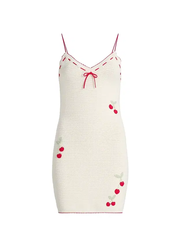 LoveShackFancy Women's Yelena Cherry-Embroidered Knit Minidress - Cherry Sail