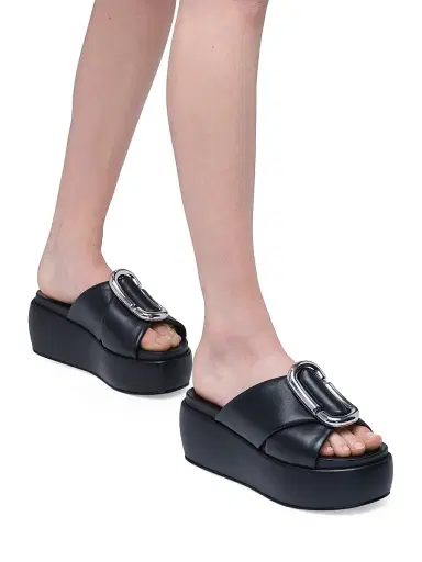 Marc Jacobs Women's Pop J 6MM Leather Platform Sandals - Black | Thumbnail 2