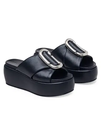 Marc Jacobs Women's Pop J 6MM Leather Platform Sandals - Black | Thumbnail 3