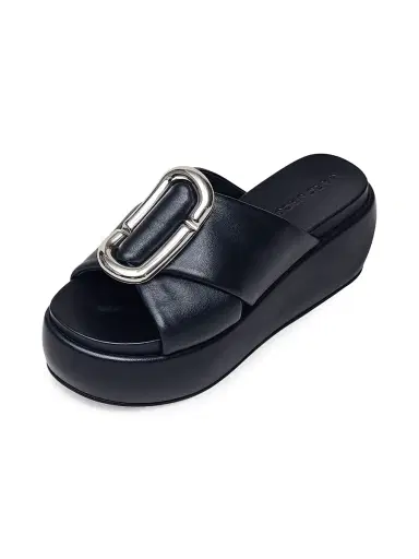 Marc Jacobs Women's Pop J 6MM Leather Platform Sandals - Black | Thumbnail 4