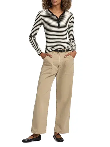 Nili Lotan Women's Kyrie Striped Silk Henley Sweater - Black Stripe | Thumbnail 2 Nili Lotan Women's Kyrie Striped Silk Henley Sweater - Black Stripe | Thumbnail 2