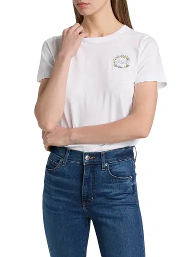 Veronica Beard Women's Carla Logo-Embroidered Cotton T-Shirt - White - Size XL | Thumbnail 3