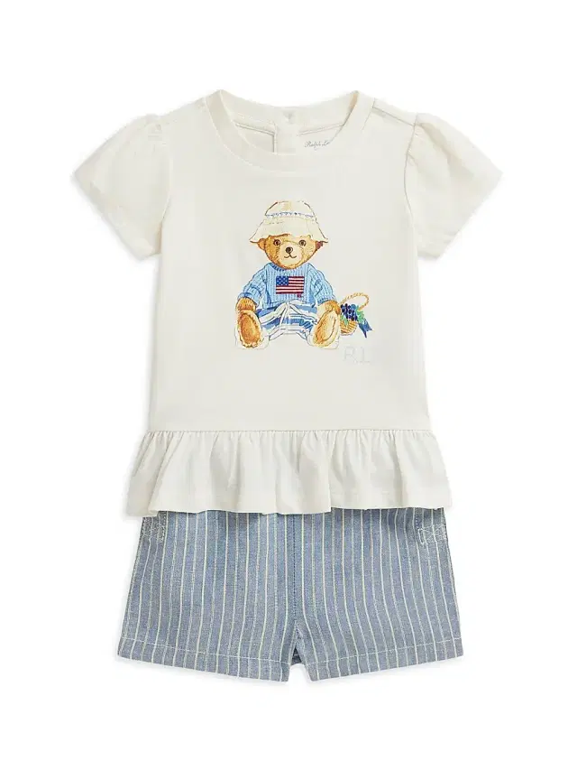 Baby Girl's Polo T-Shirt & Linen Shorts Set - Deckwash White 3 Months