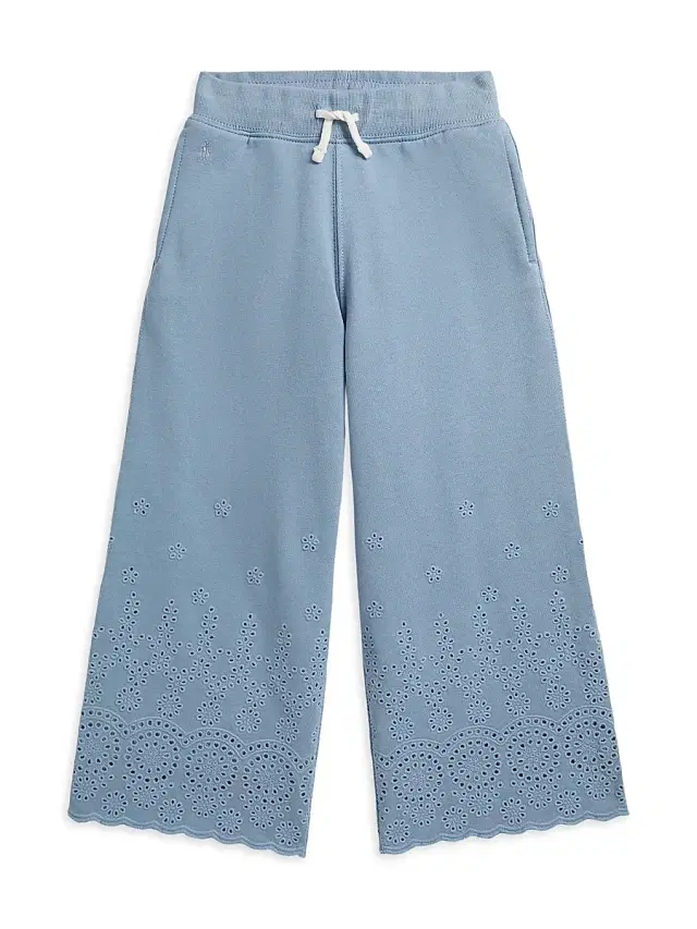 Little Kid's & Kid's Eyelet Loopback Terry Wide-Leg Sweatpants - Vessel Blue