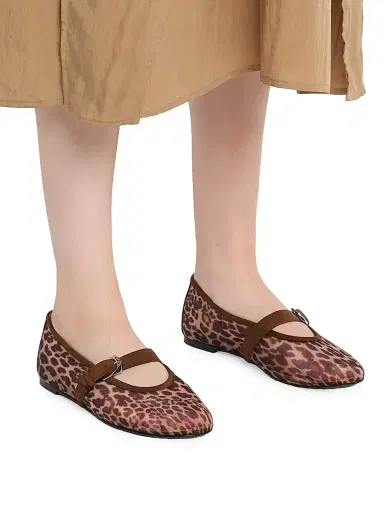 Stuart Weitzman Women's Sai Bareitall Leopard-Print Mesh Mary Jane Flats | Thumbnail 2 Stuart Weitzman Women's Sai Bareitall Leopard-Print Mesh Mary Jane Flats | Thumbnail 2