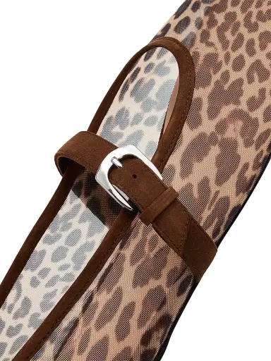 Stuart Weitzman Women's Sai Bareitall Leopard-Print Mesh Mary Jane Flats | Thumbnail 6 Stuart Weitzman Women's Sai Bareitall Leopard-Print Mesh Mary Jane Flats | Thumbnail 6
