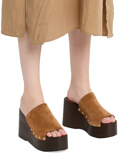 Stuart Weitzman Women's Kate 100MM Studded Suede Clogs - Doe - Size 9.5 | Thumbnail 2