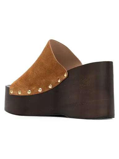 Stuart Weitzman Women's Kate 100MM Studded Suede Clogs - Doe - Size 9.5 | Thumbnail 4