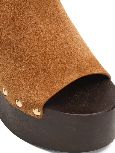 Stuart Weitzman Women's Kate 100MM Studded Suede Clogs - Doe - Size 9.5 | Thumbnail 6
