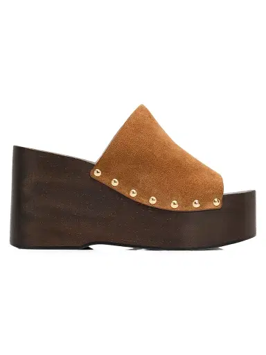 Stuart Weitzman Women's Kate 100MM Studded Suede Clogs - Doe - Size 9.5 | Thumbnail 1