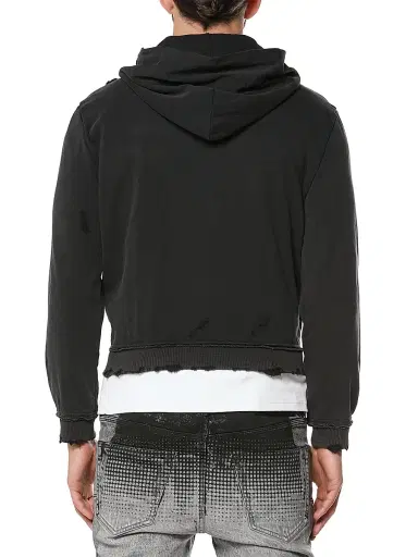 Purple Brand Men's Logo Distressed Cotton Shrunken Hoodie - Black - Size XXL | Thumbnail 2