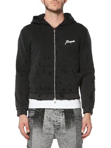 Purple Brand Men's Logo Distressed Cotton Shrunken Hoodie - Black - Size XXL | Thumbnail 1